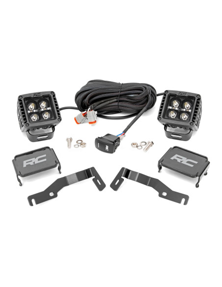 ROUGH COUNTRY LED Light Kit 2" Ditch Mount Black Pair White DRL | Toyota Tacoma