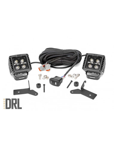 ROUGH COUNTRY JEEP 2-INCH LED LOWER WINDSHIELD KIT (18-21 WRANGLER JL, 20-21 GLADIATOR JT | BLACK-SERIES W/ AMBER DRL)