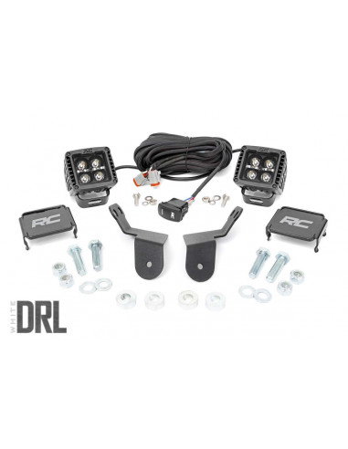 ROUGH COUNTRY LED LIGHT | CAGE MOUNT | 2" BLACK PAIR | WHITE DRL | HONDA PIONEER 1000 (16-22)