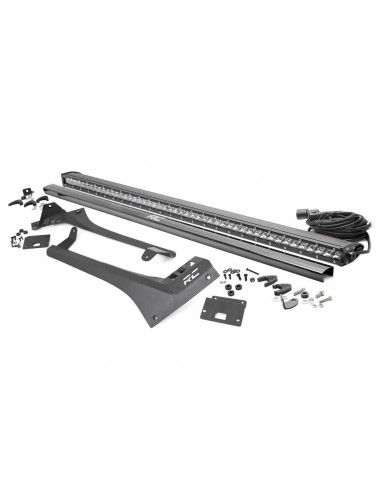 ROUGH COUNTRY JEEP 50-INCH STRAIGHT LED LIGHT BAR UPPER WINDSHIELD KIT W/ SINGLE-ROW CHROME SERIES LED (20-21 JT, 18-21 JL)