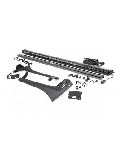 ROUGH COUNTRY JEEP 50-INCH STRAIGHT LED LIGHT BAR UPPER WINDSHIELD KIT W/ SINGLE-ROW BLACK SERIES LED (20-21 JT, 18-21 JL)