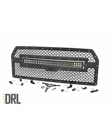 ROUGH COUNTRY MESH GRILLE | 30" DUAL ROW LED | BLACK | AMBER DRL | FORD F-150 (15-17)