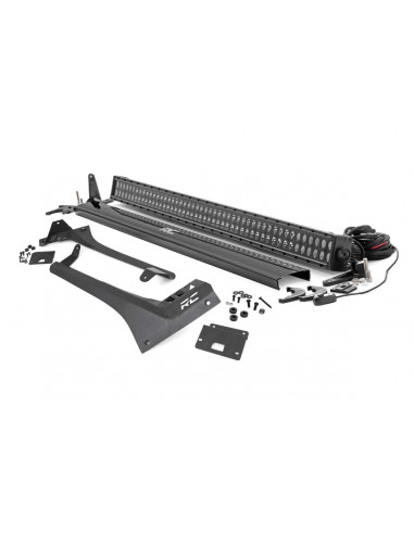 ROUGH COUNTRY JEEP 50-INCH STRAIGHT LED LIGHT BAR UPPER WINDSHIELD KIT W/ DUAL-ROW BLACK SERIES LED (20-21 JT, 18-21 JL)