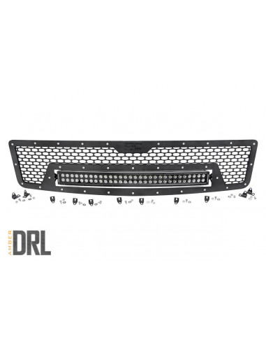 ROUGH COUNTRY MESH GRILLE | 30" DUAL ROW LED | BLACK | AMBER DRL | CHEVY SILVERADO 1500 (07-13)