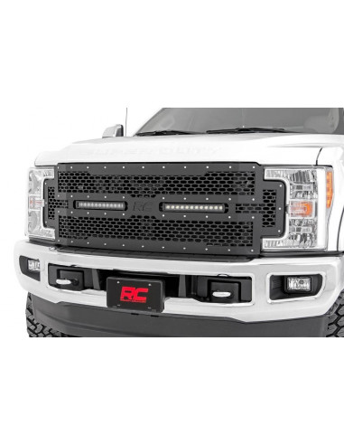 ROUGH COUNTRY MESH GRILLE | 12" DUAL ROW LED | BLACK | FORD SUPER DUTY (17-19)