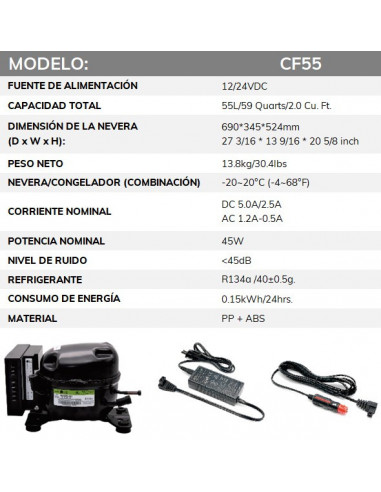 NEVERA CONGELADOR 55L CON FUNDA Y CESTA