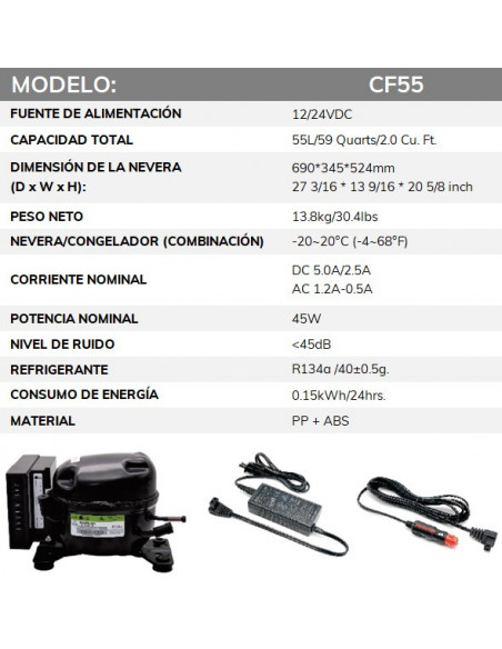NEVERA CONGELADOR 55L CON FUNDA Y CESTA