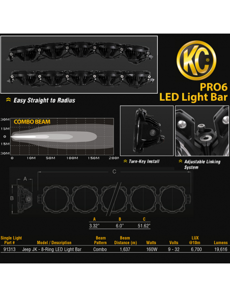 50" KC HiLiTES Pro6 Gravity Combo JEEP JK