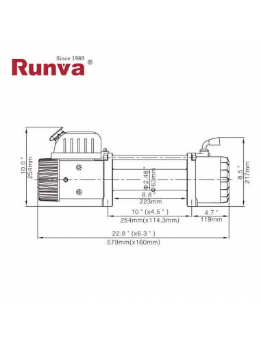WINCH ELECTRICO RUNVA 12000lb-5443kg 12V C/MAND CS