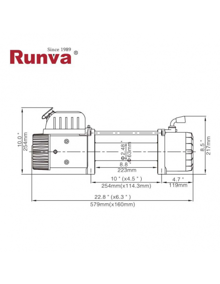 WINCH ELECTRICO RUNVA 12000lb-5443kg 12V C/MAND CS